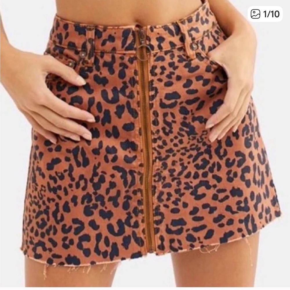 Free People zip up mini Animal Print Skirt